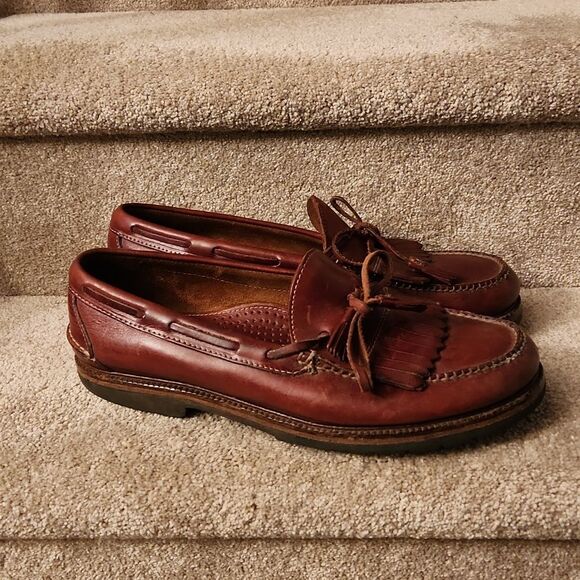 L.L. Bean Men's Dark Red-Brown Oxford Leather Loafers w/ Tassels Size 13 - Picture 1 of 12